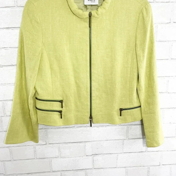 Akris Punto Lime Green 100% Linen Zip Front Blazer Jacket Women's Size 6 - Picture 4 of 9